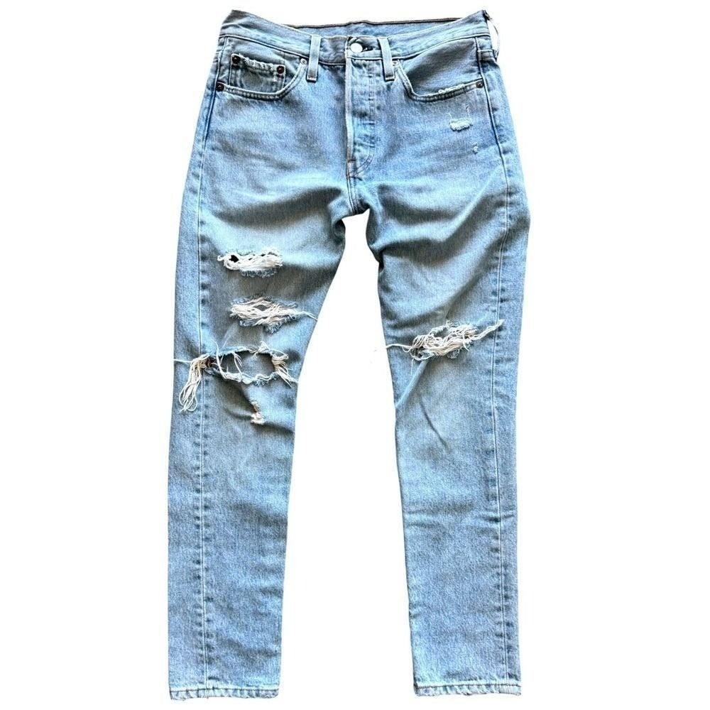 Levi's Premium 501 Jeans Distressed‎ High Rise Light Wash Jeans Grunge W27 L28